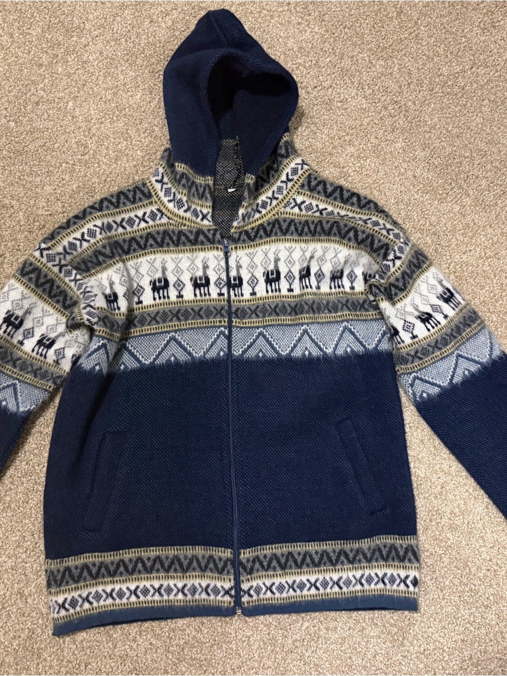 Kid’s Navy Alpaca Wool Hooded Zip Sweater